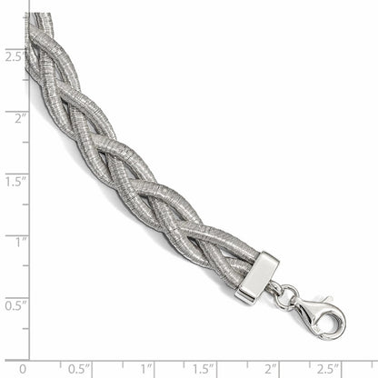 7 Inch Sterling Silver Rhodium-Plated Braided With 1In Ext. Bracelet