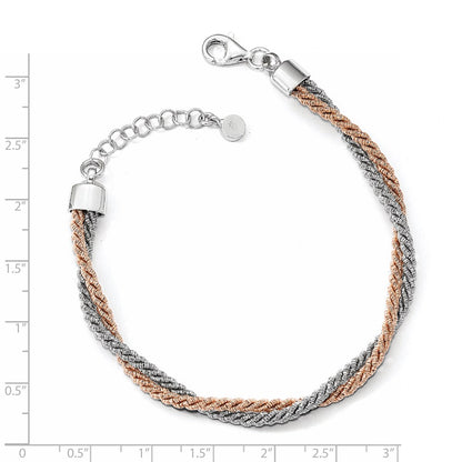 7 Inch Sterling Silver Rose Gold-Tone With 1In Ext. Bracelet