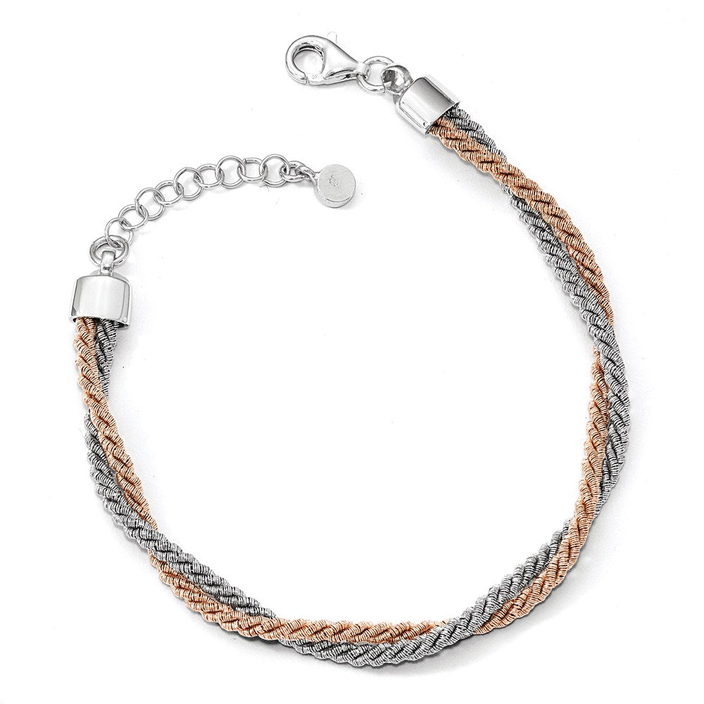 7 Inch Sterling Silver Rose Gold-Tone With 1In Ext. Bracelet