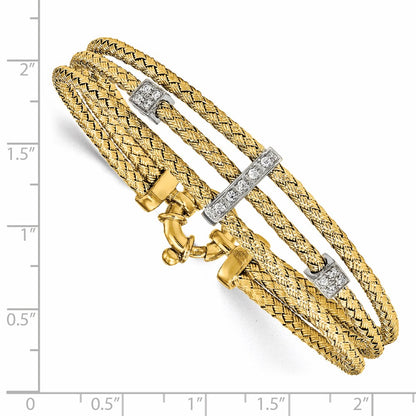 7.5 Inch Sterling Silver Gold-Plated Cz Polished Woven Bracelet
