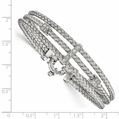 7.5 Inch Sterling Silver Cz Polished Woven Bracelet
