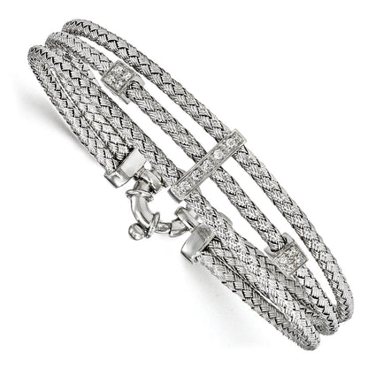 7.5 Inch Sterling Silver Cz Polished Woven Bracelet