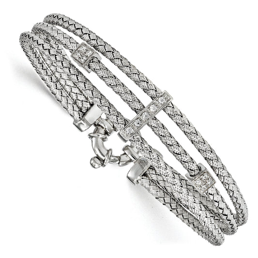 7.5 Inch Sterling Silver Cz Polished Woven Bracelet