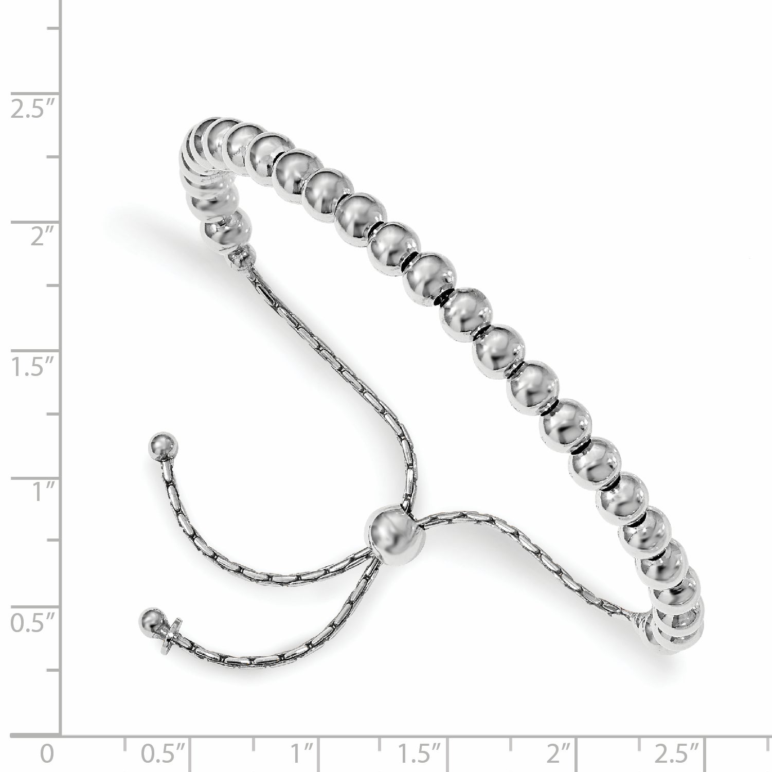 9 Inch Sterling Silver Polished Beaded Adjustable Bracelet