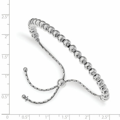 9 Inch Sterling Silver Polished Beaded Adjustable Bracelet