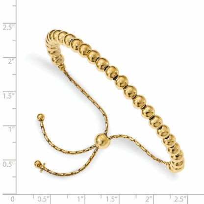 9 Inch Sterling Silver Gold-Tone Polished Beaded Adjustable Bracelet