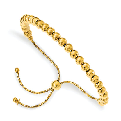 9 Inch Sterling Silver Gold-Tone Polished Beaded Adjustable Bracelet