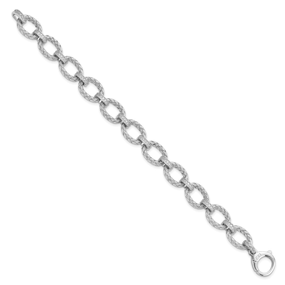 7.25 Inch Sterling Silver Rhodium-Plated Cz Woven Link Bracelet
