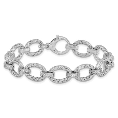 7.25 Inch Sterling Silver Rhodium-Plated Cz Woven Link Bracelet