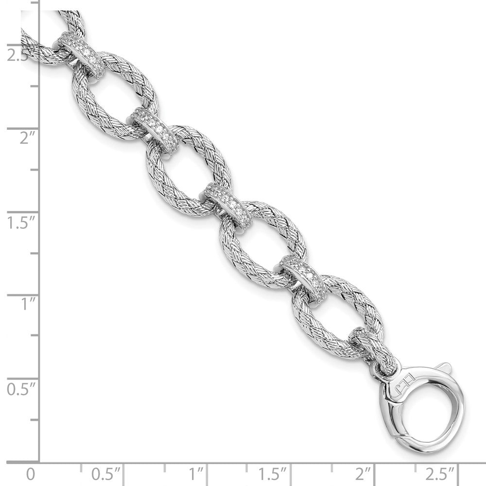 7.25 Inch Sterling Silver Rhodium-Plated Cz Woven Link Bracelet