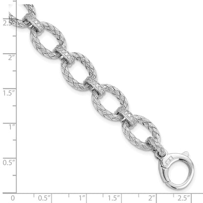 7.25 Inch Sterling Silver Rhodium-Plated Cz Woven Link Bracelet