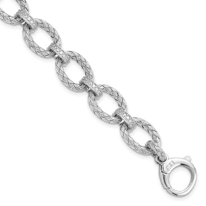 7.25 Inch Sterling Silver Rhodium-Plated Cz Woven Link Bracelet