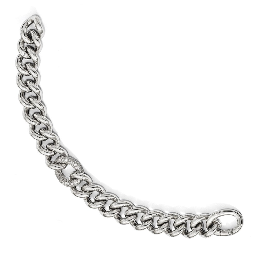 7 Inch Sterling Silver Cz Polished Woven Bracelet