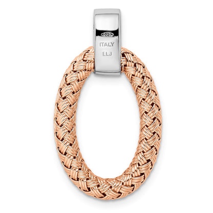 Sterling Silver Rh-Plate Rose Gold-Plate Cz Braided Oval Pendant