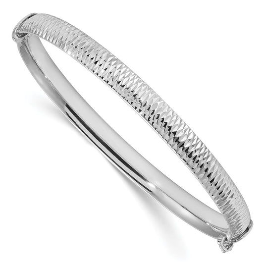 Sterling Silver Rh Plated Polished & Textured Bangle