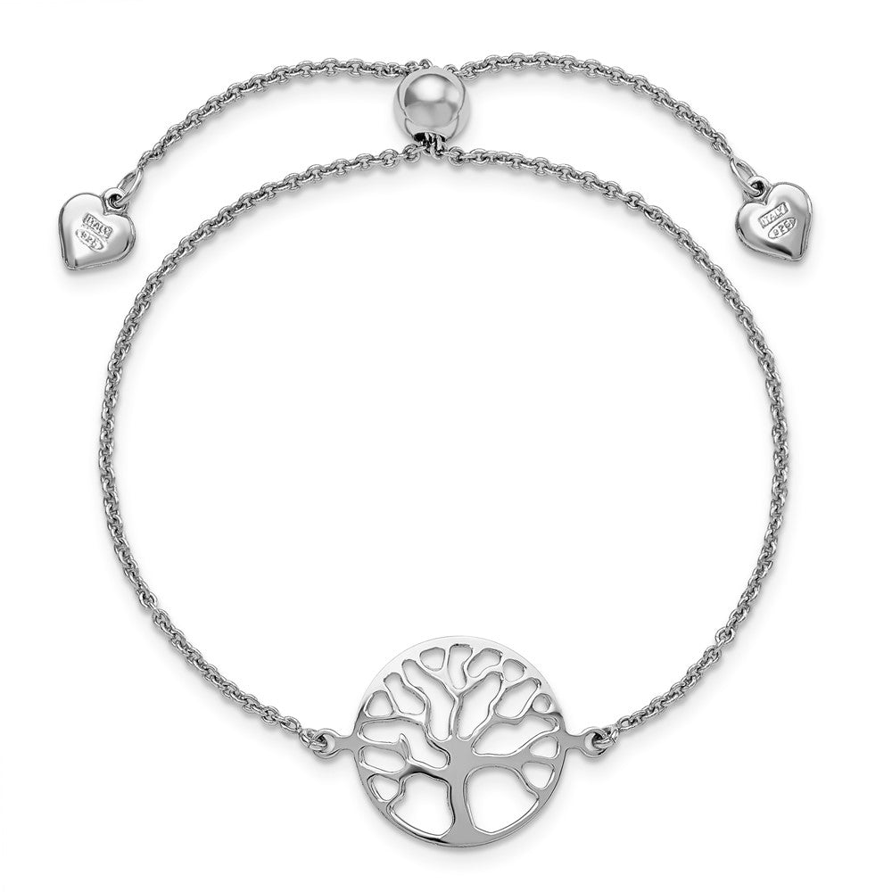 Sterling Silver Rh Plated Tree Of Life Adjustable Bracelet