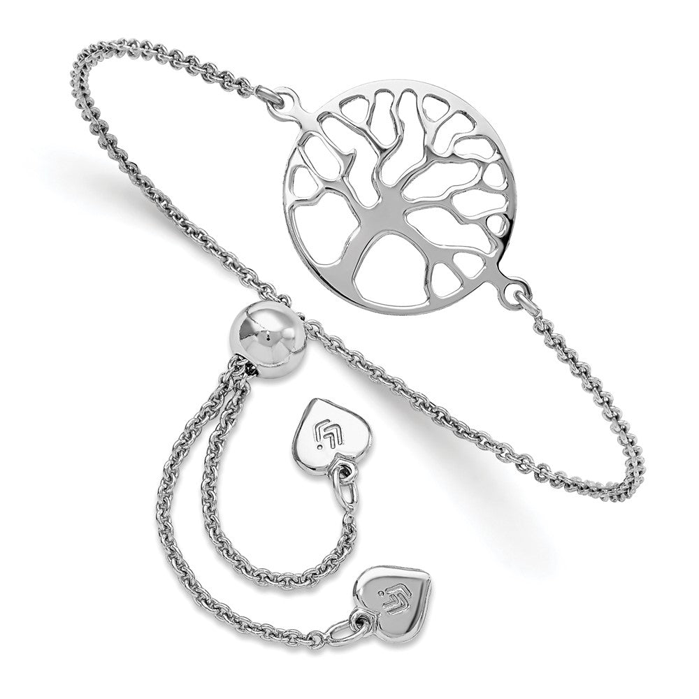 Sterling Silver Rh Plated Tree Of Life Adjustable Bracelet