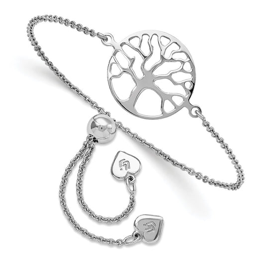 Sterling Silver Rh Plated Tree Of Life Adjustable Bracelet