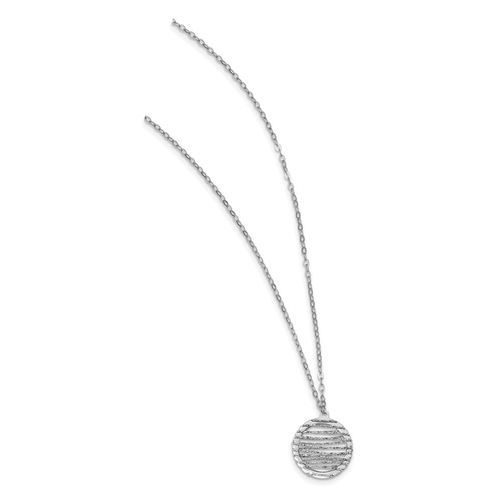 Sterling Silver Rh Plat Pol/Dia Cut Circle 1In Ext. Necklace