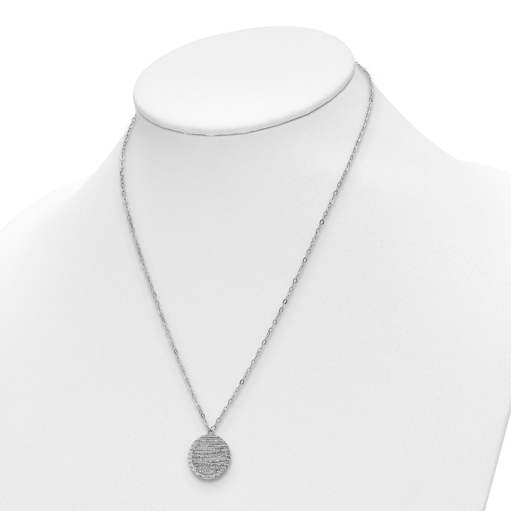 Sterling Silver Rh Plat Pol/Dia Cut Circle 1In Ext. Necklace