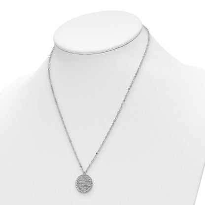 Sterling Silver Rh Plat Pol/Dia Cut Circle 1In Ext. Necklace
