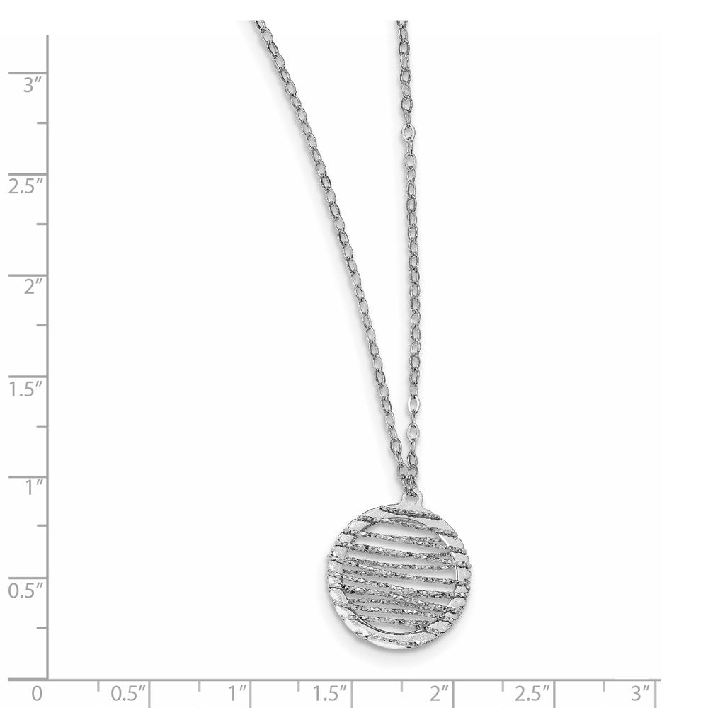 Sterling Silver Rh Plat Pol/Dia Cut Circle 1In Ext. Necklace