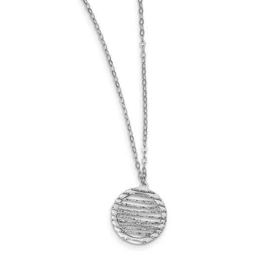 Sterling Silver Rh Plat Pol/Dia Cut Circle 1In Ext. Necklace