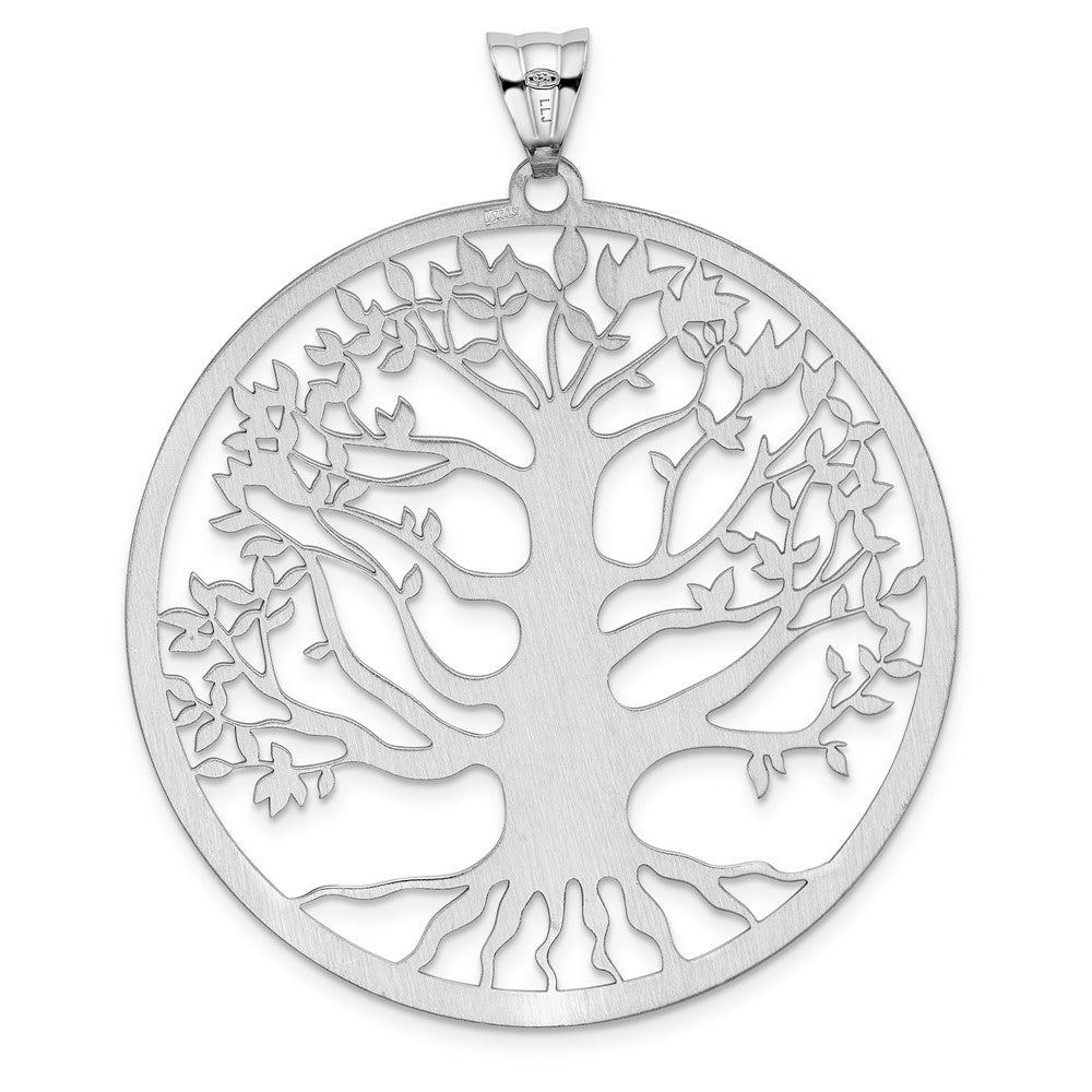 Sterling Silver Rh Plated Polish/Dia Cut Tree Of Life Pendant