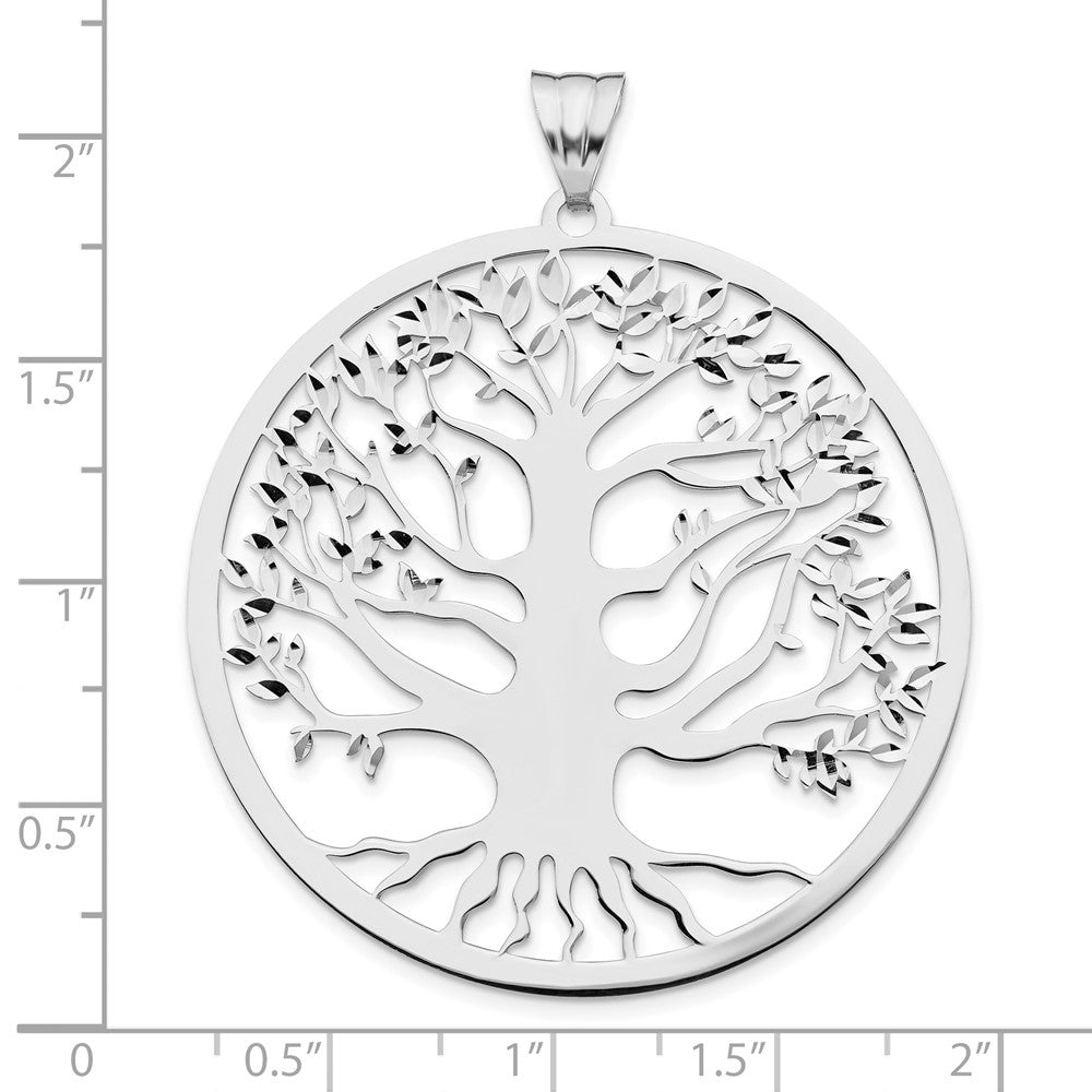 Sterling Silver Rh Plated Polish/Dia Cut Tree Of Life Pendant