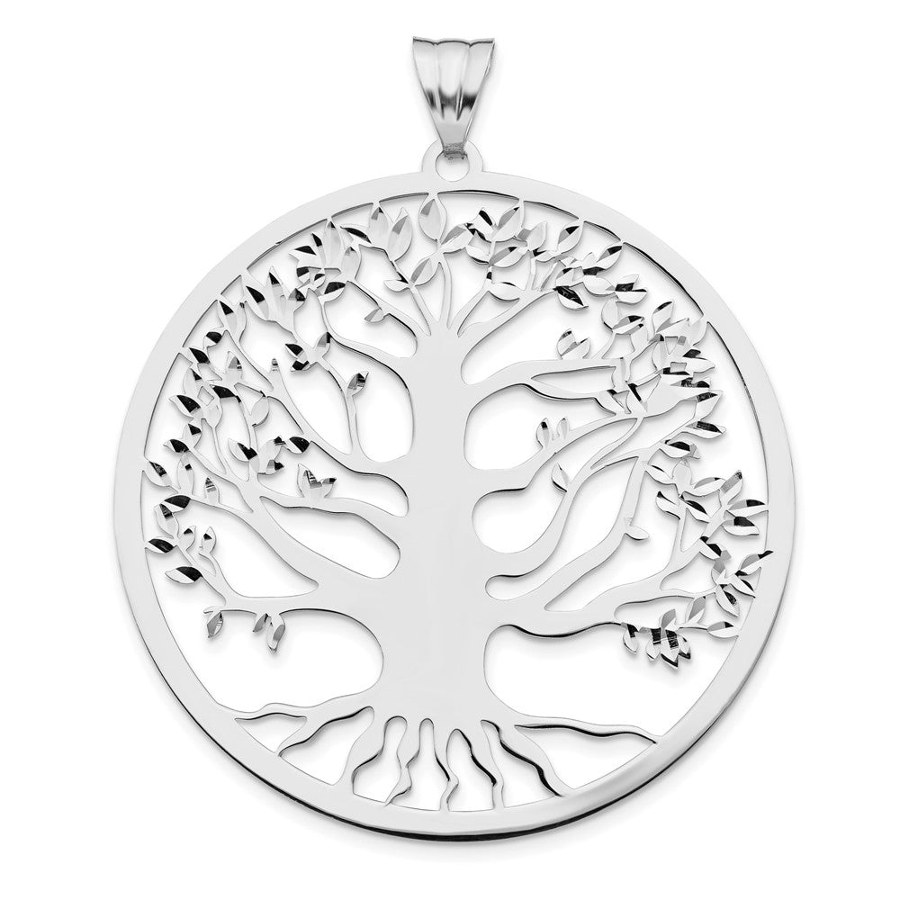 Sterling Silver Rh Plated Polish/Dia Cut Tree Of Life Pendant