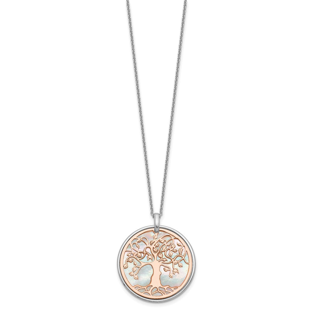 Sterling Silver & Rose Tone Mop Tree Of Life 1In Ext. Necklace