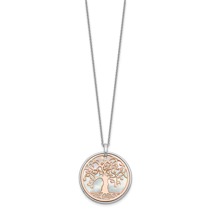 Sterling Silver & Rose Tone Mop Tree Of Life 1In Ext. Necklace