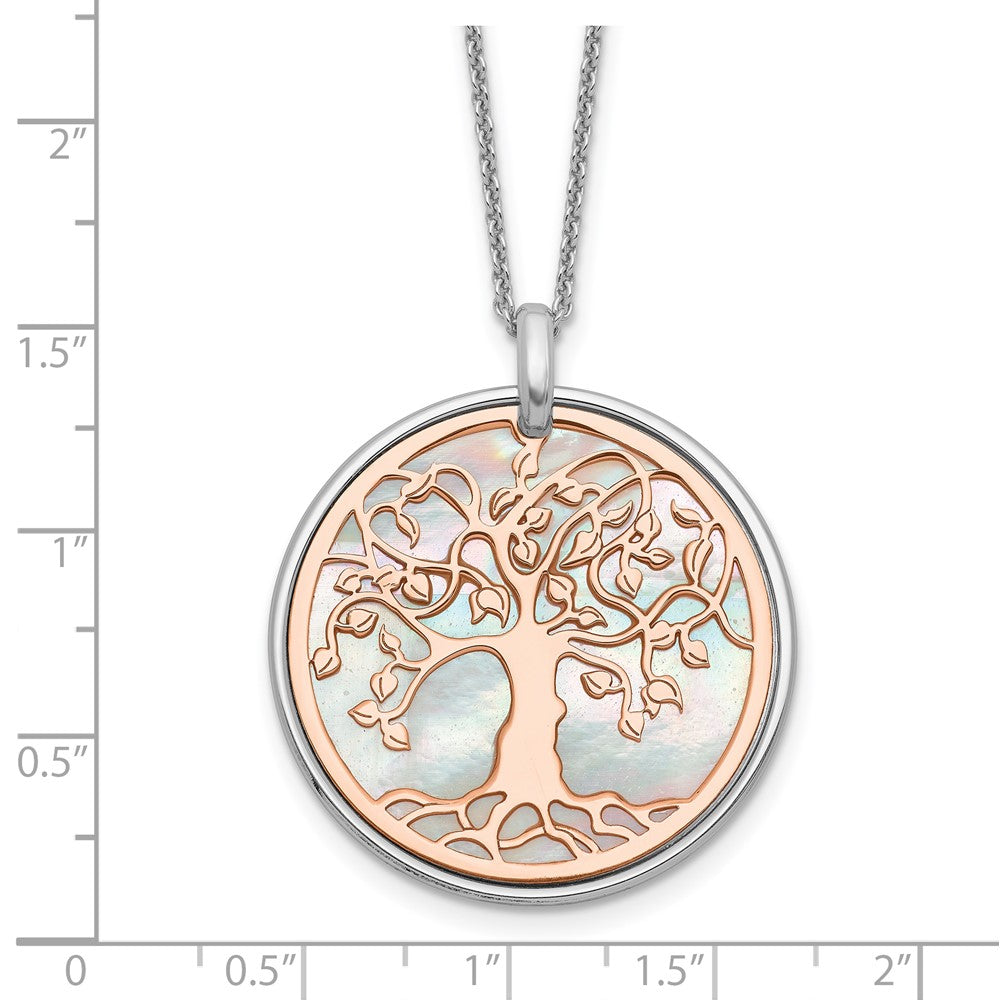 Sterling Silver & Rose Tone Mop Tree Of Life 1In Ext. Necklace