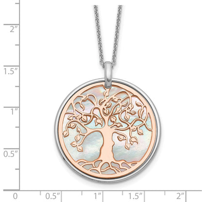 Sterling Silver & Rose Tone Mop Tree Of Life 1In Ext. Necklace