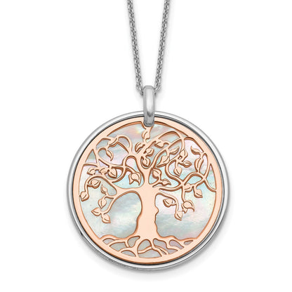 Sterling Silver & Rose Tone Mop Tree Of Life 1In Ext. Necklace