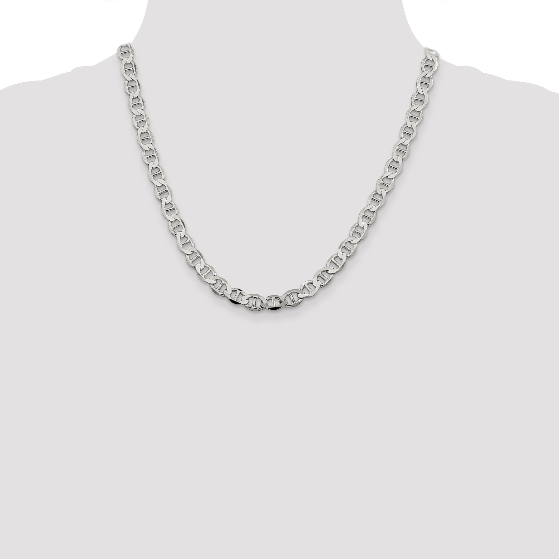 20 Inch Sterling Silver 7.1mm Flat Anchor Chain Necklace