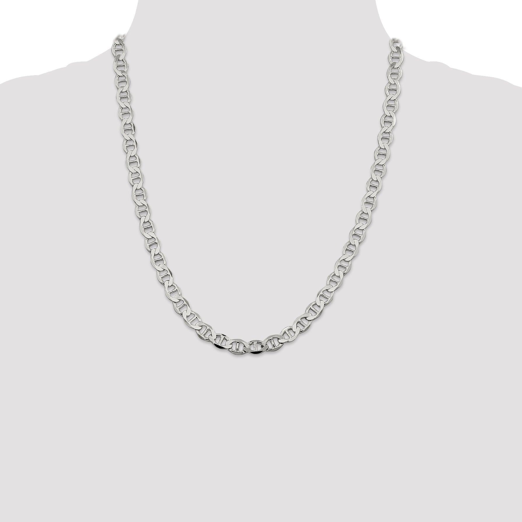 22 Inch Sterling Silver 7.1mm Flat Anchor Chain Necklace