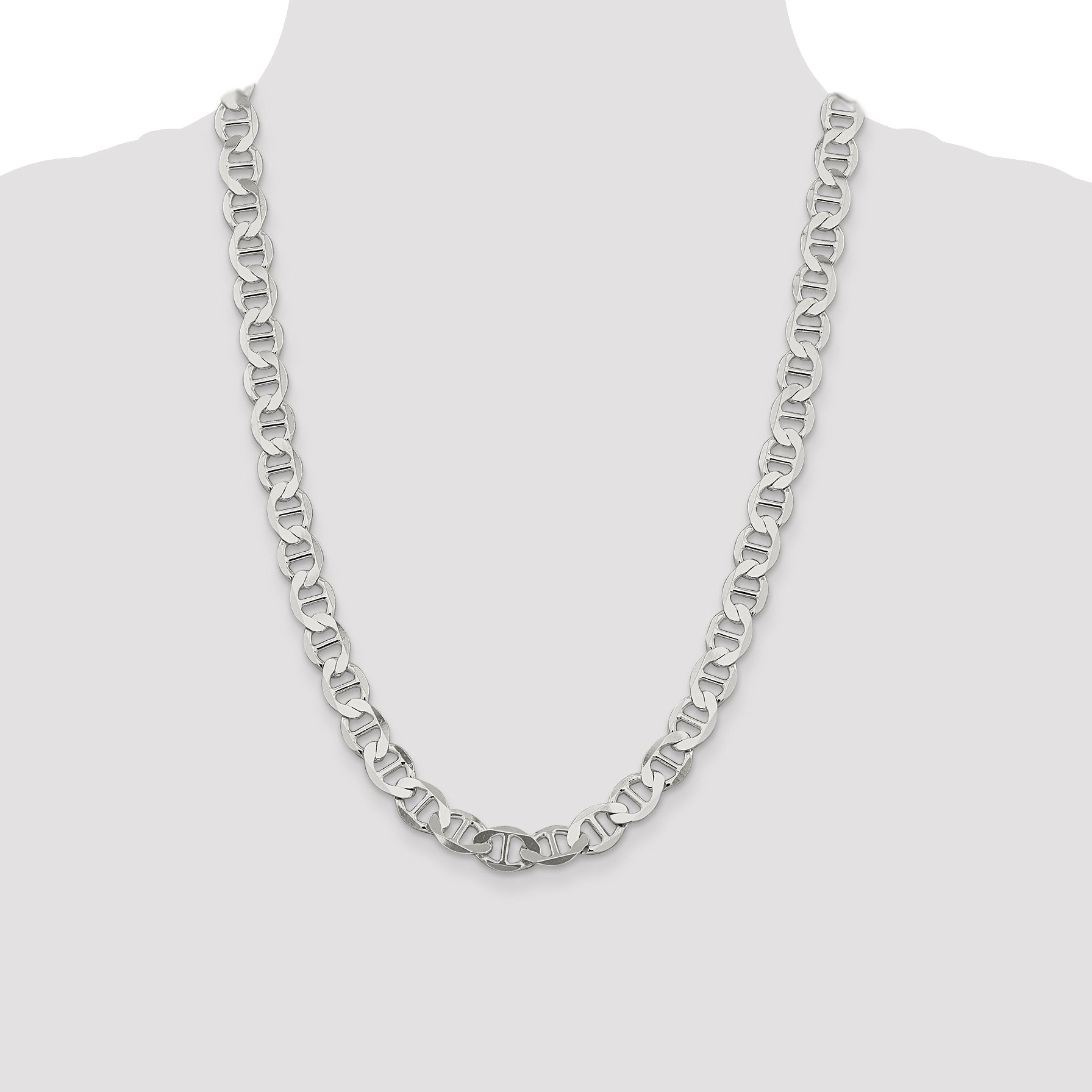 24 Inch Sterling Silver 9.95mm Flat Anchor Chain Necklace