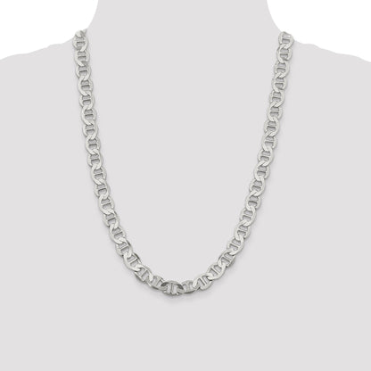 24 Inch Sterling Silver 9.95mm Flat Anchor Chain Necklace