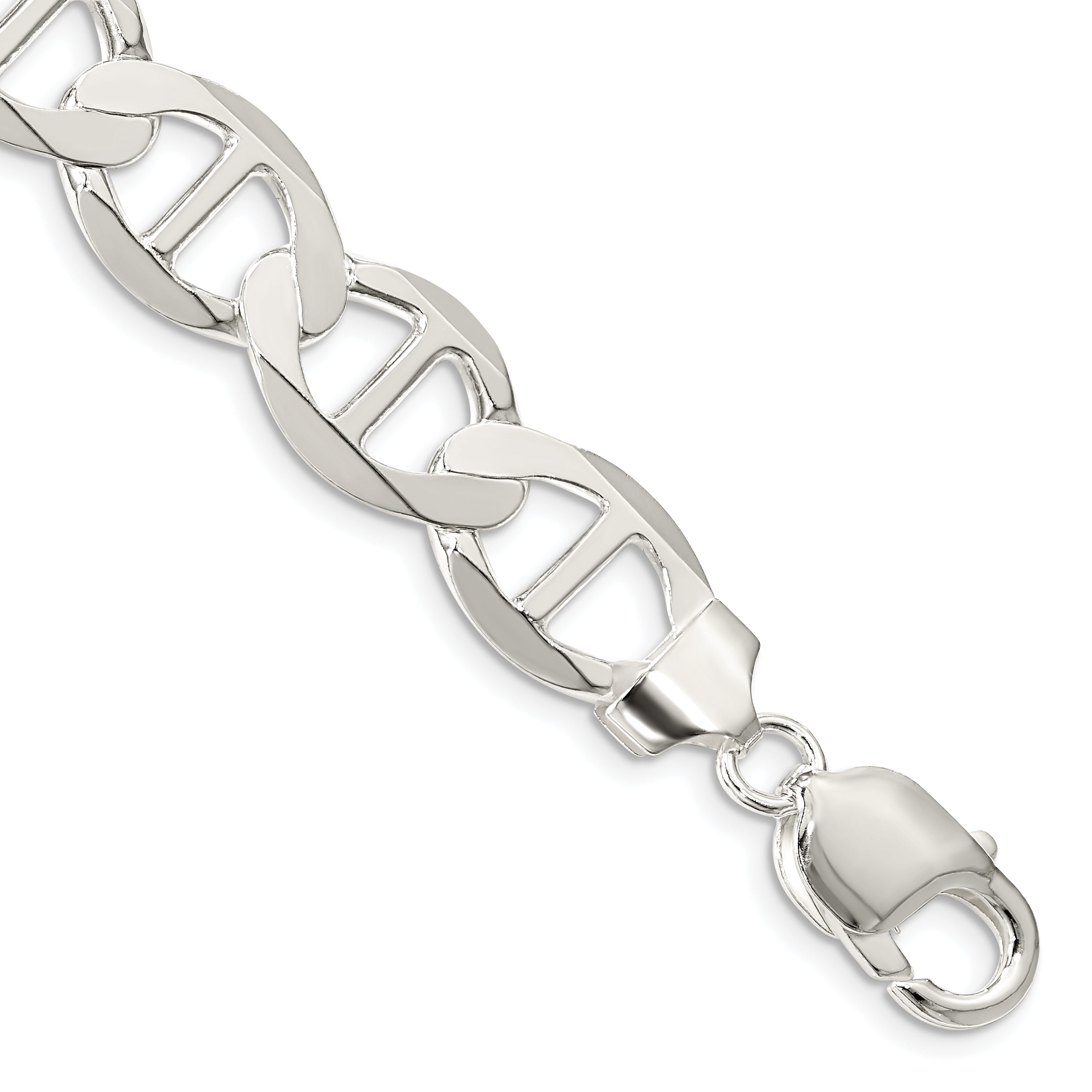 9 Inch Sterling Silver 12.3mm Flat Anchor Chain Bracelet