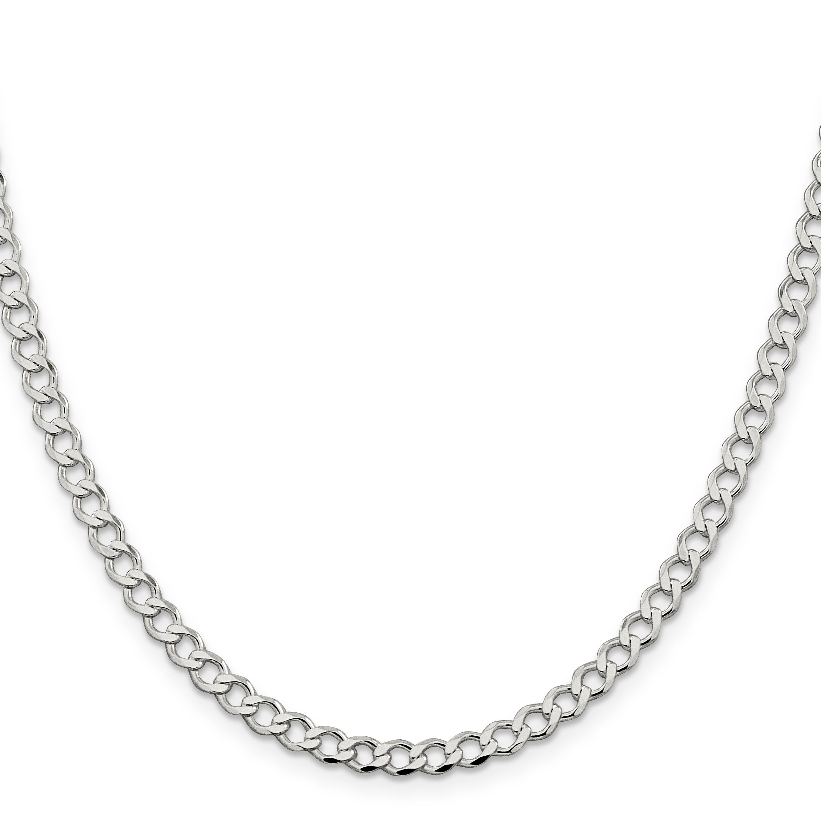 20 Inch Sterling Silver 4.5mm Semi-Solid Flat Curb Chain Necklace