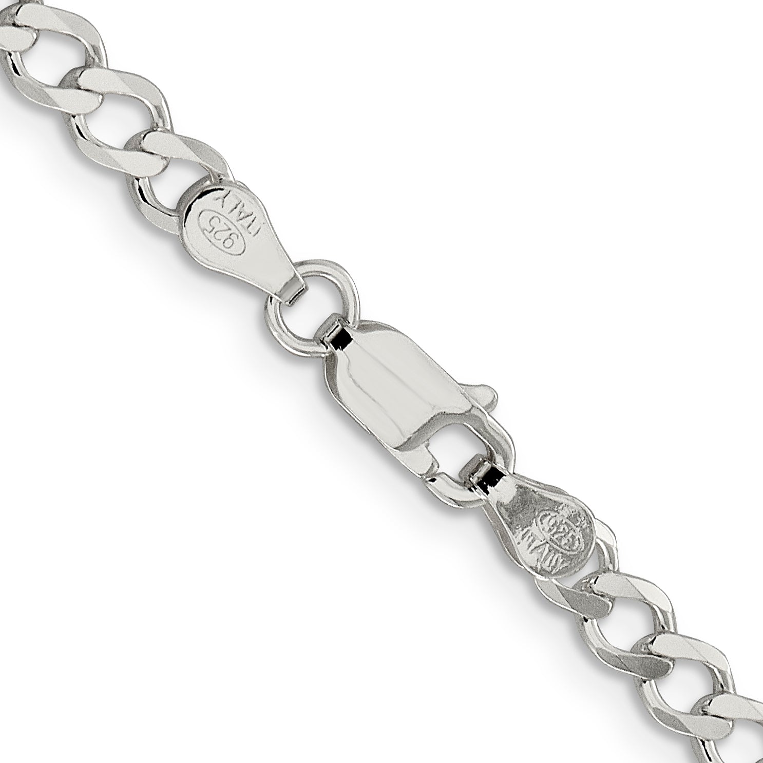 24 Inch Sterling Silver 4.5mm Semi-Solid Flat Curb Chain Necklace