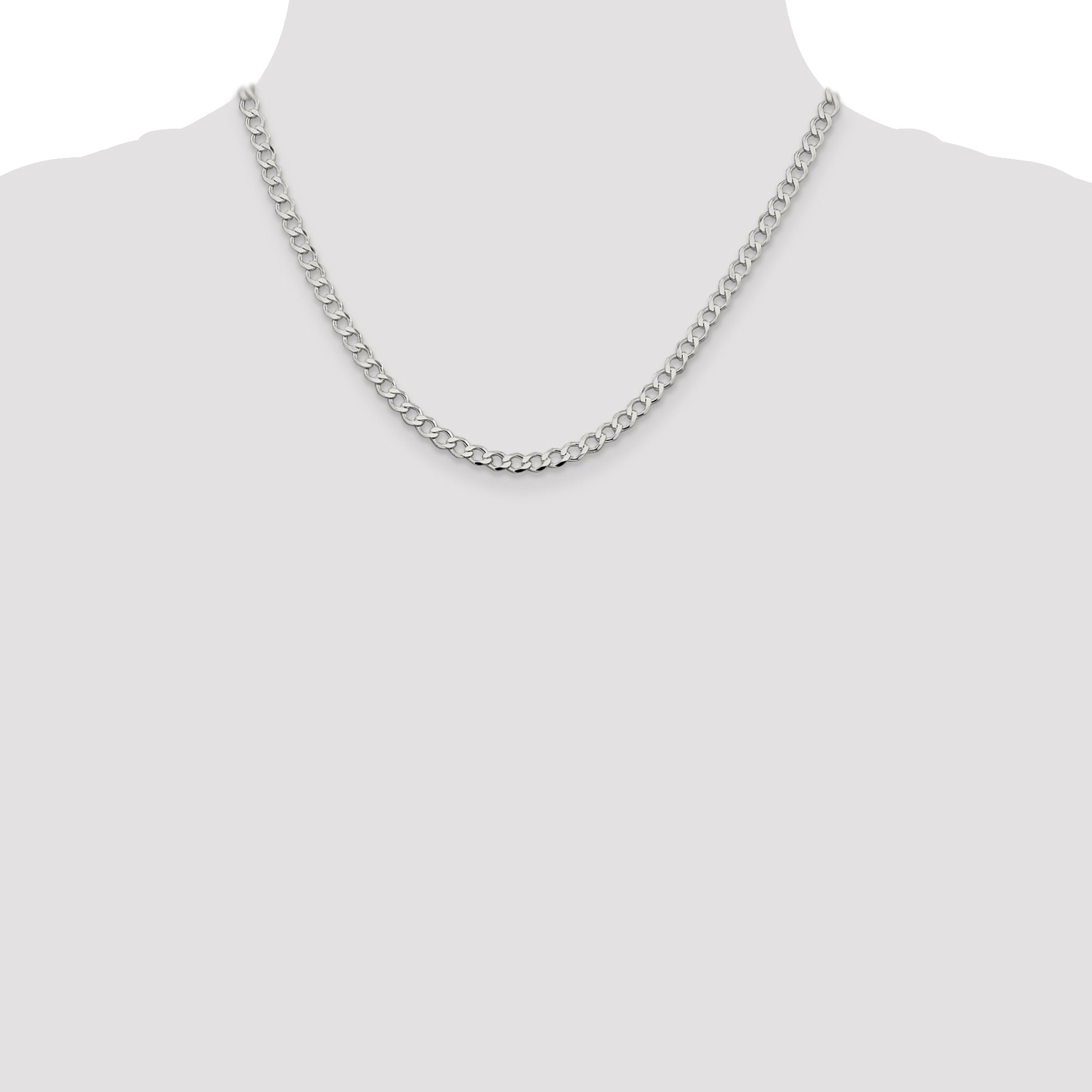 18 Inch Sterling Silver 4.5mm Semi-Solid Flat Curb Chain Necklace