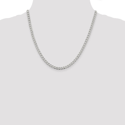 20 Inch Sterling Silver 4.5mm Semi-Solid Flat Curb Chain Necklace