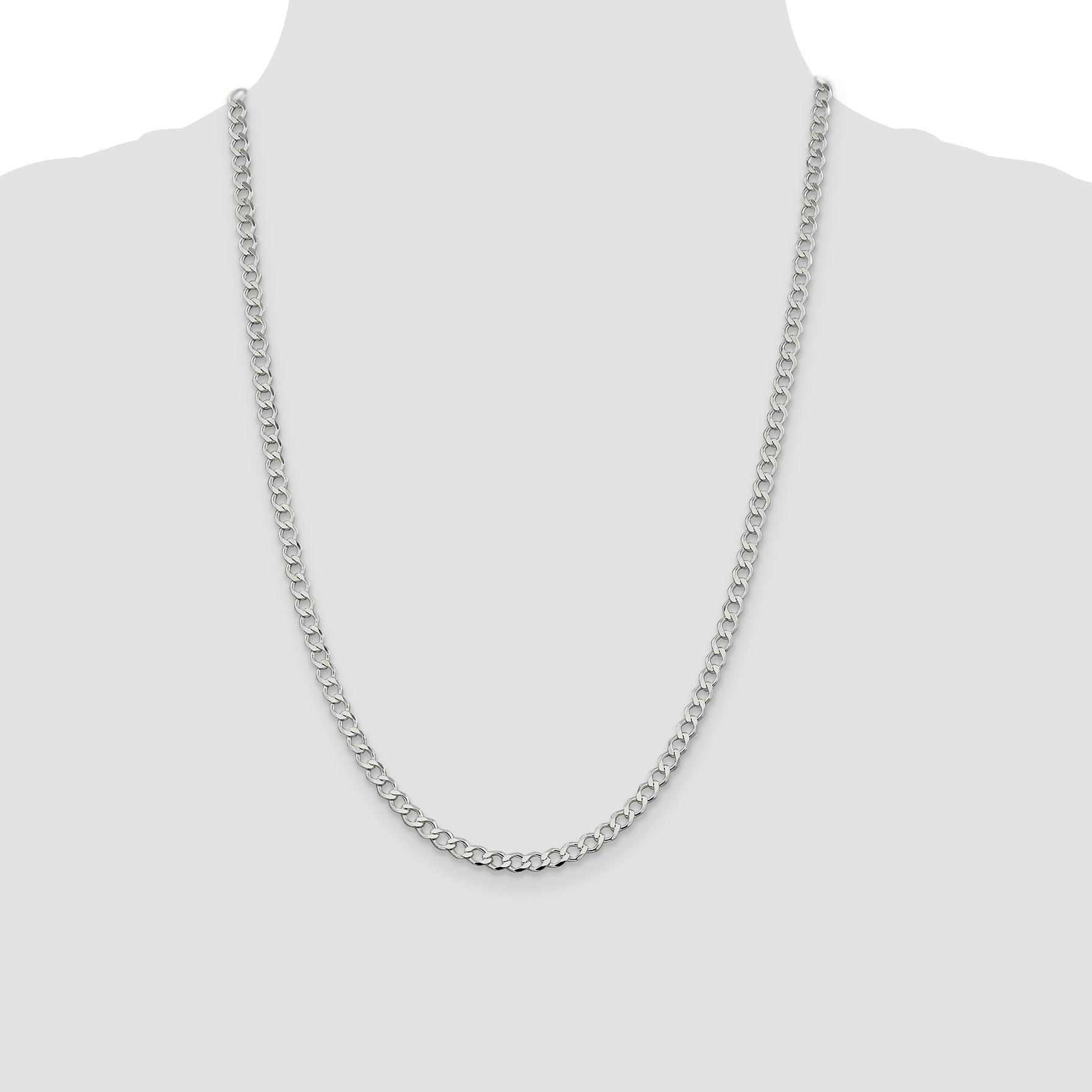 24 Inch Sterling Silver 4.5mm Semi-Solid Flat Curb Chain Necklace