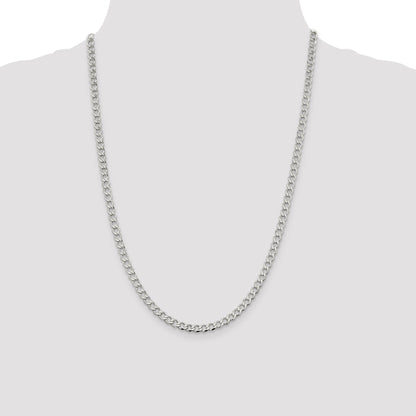 24 Inch Sterling Silver 4.5mm Semi-Solid Flat Curb Chain Necklace