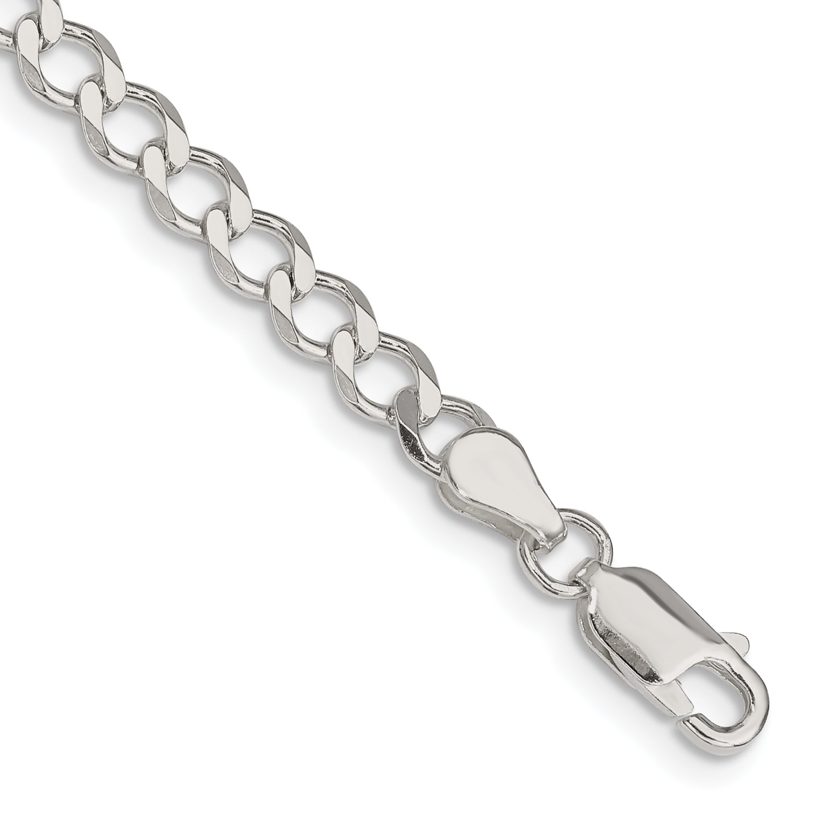 7 Inch Sterling Silver 4.5mm Semi-Solid Flat Curb Chain Bracelet