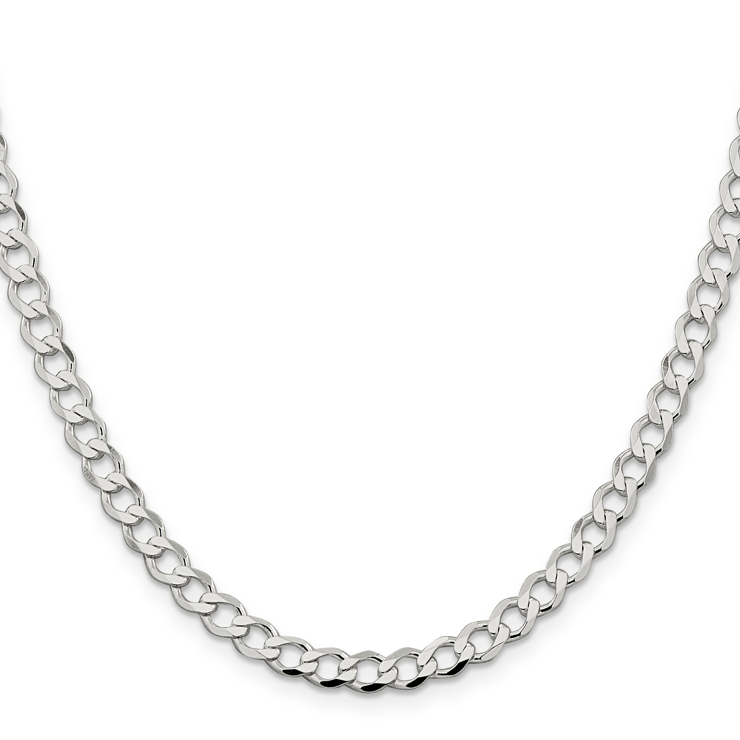 22 Inch Sterling Silver 5.3mm Semi-Solid Flat Curb Chain Necklace