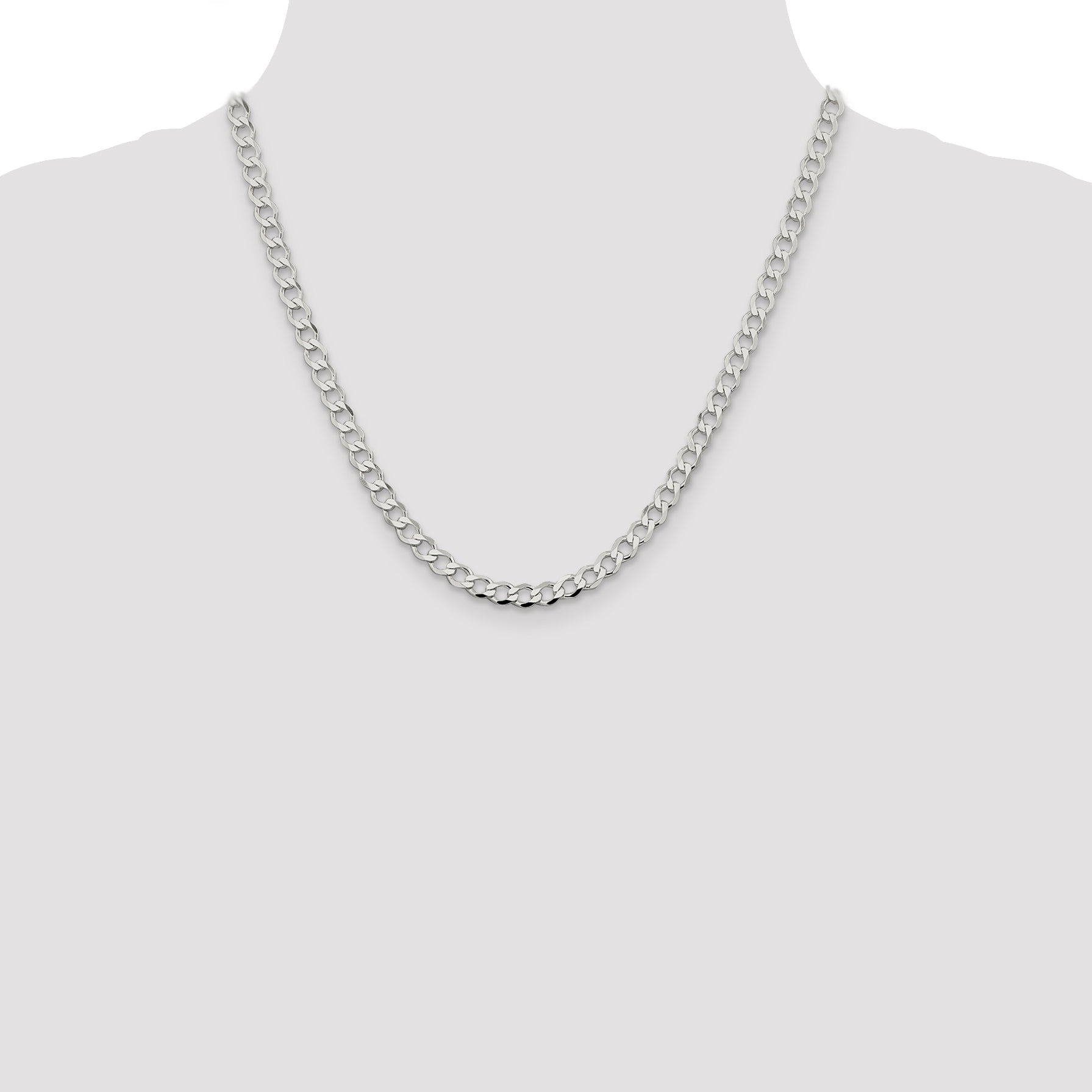 20 Inch Sterling Silver 5.3mm Semi-Solid Flat Curb Chain Necklace