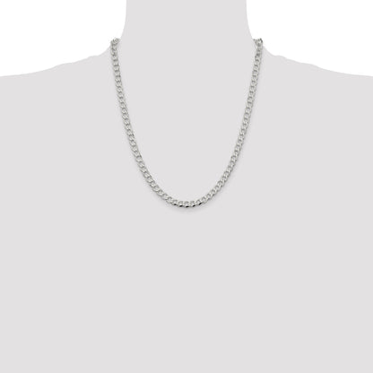 22 Inch Sterling Silver 5.3mm Semi-Solid Flat Curb Chain Necklace